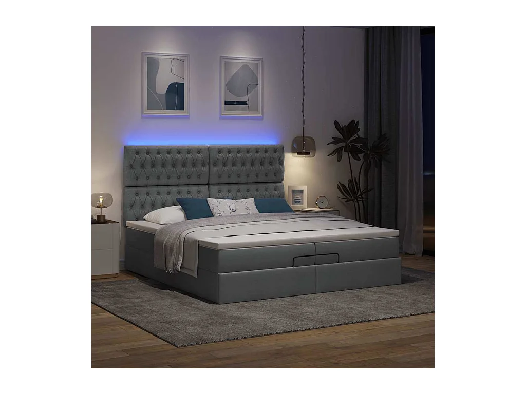 Estructura cama otomana colchones tela gris oscuro 200x200cm