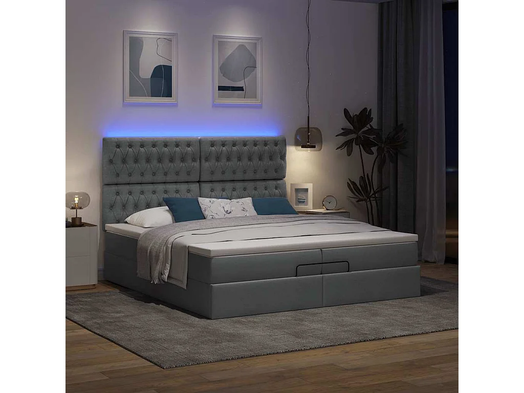 Cadre de lit ottoman avec matelas gris foncé 200x200cm tissu