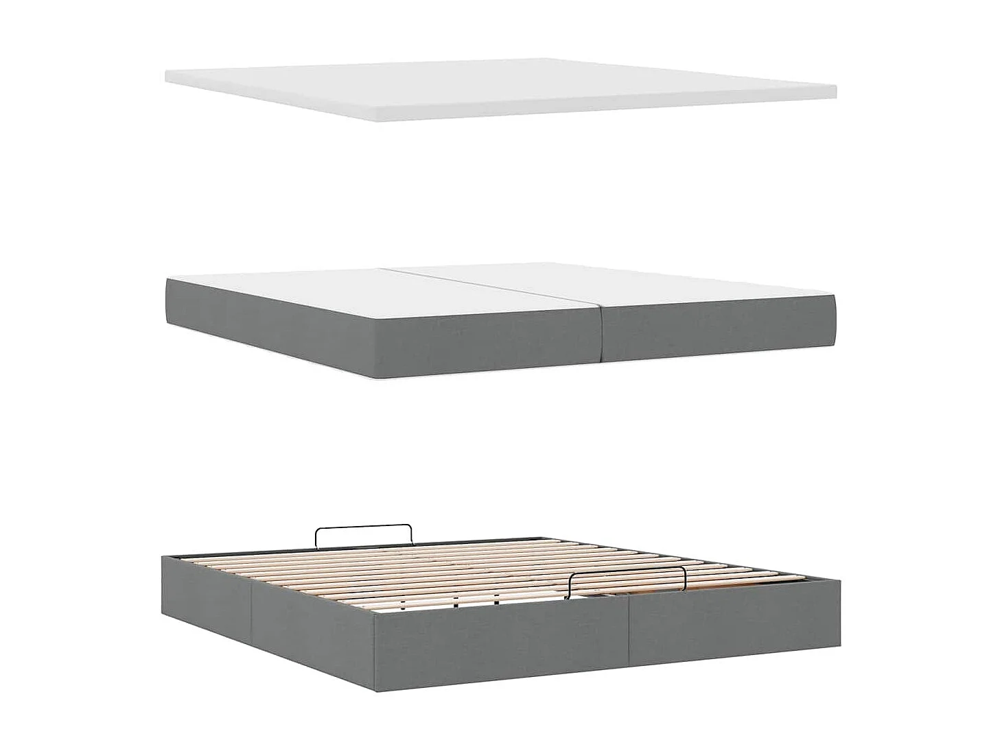 Cadre de lit ottoman avec matelas gris foncé 200x200cm tissu