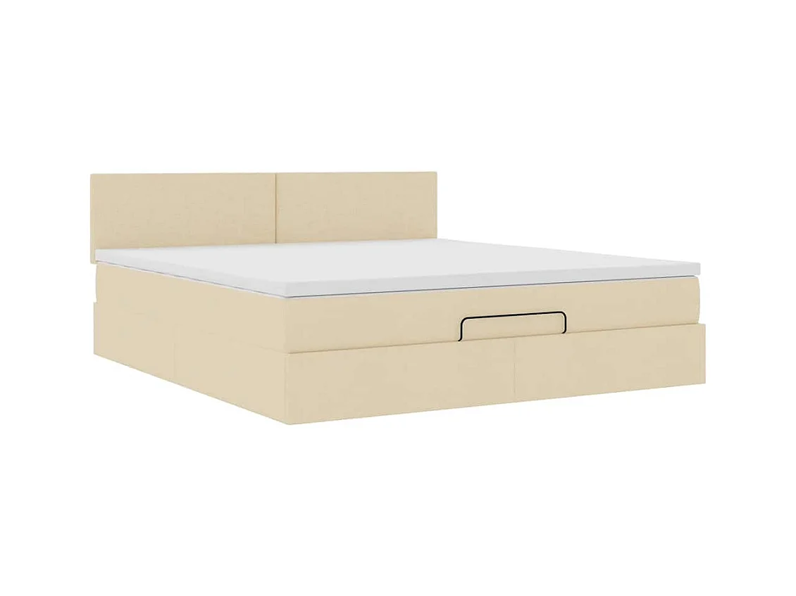 Cadre de lit ottoman avec matelas crème 160x200 cm tissu