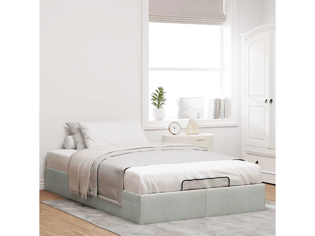 Cadre de lit ottoman sans matelas gris clair 120x200 cm velours