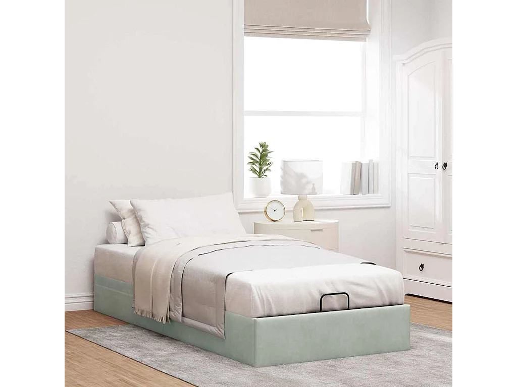 Cadre de lit ottoman sans matelas gris clair 90x190 cm velours