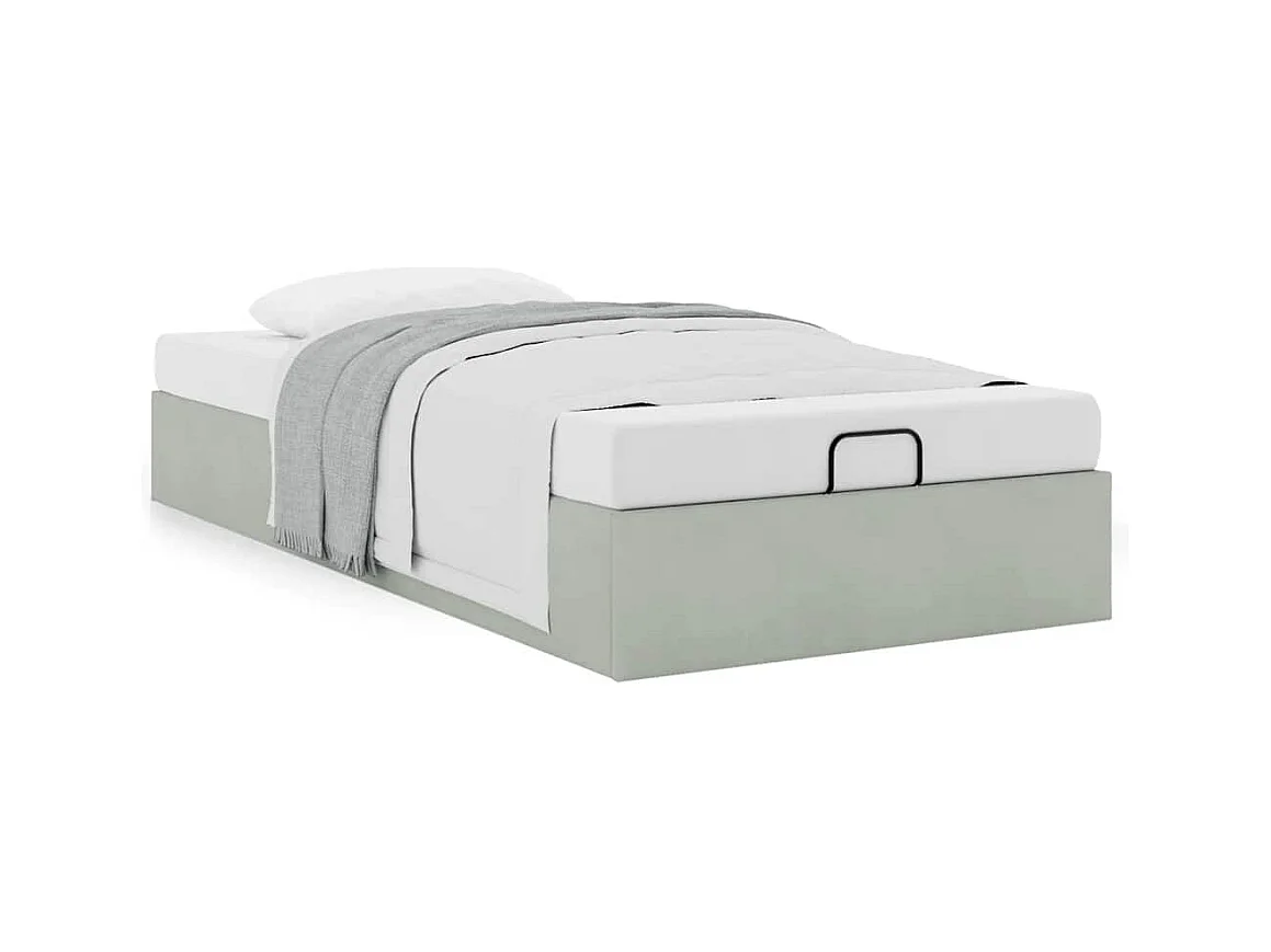 Estructura de cama otomana sin colchón terciopelo gris claro