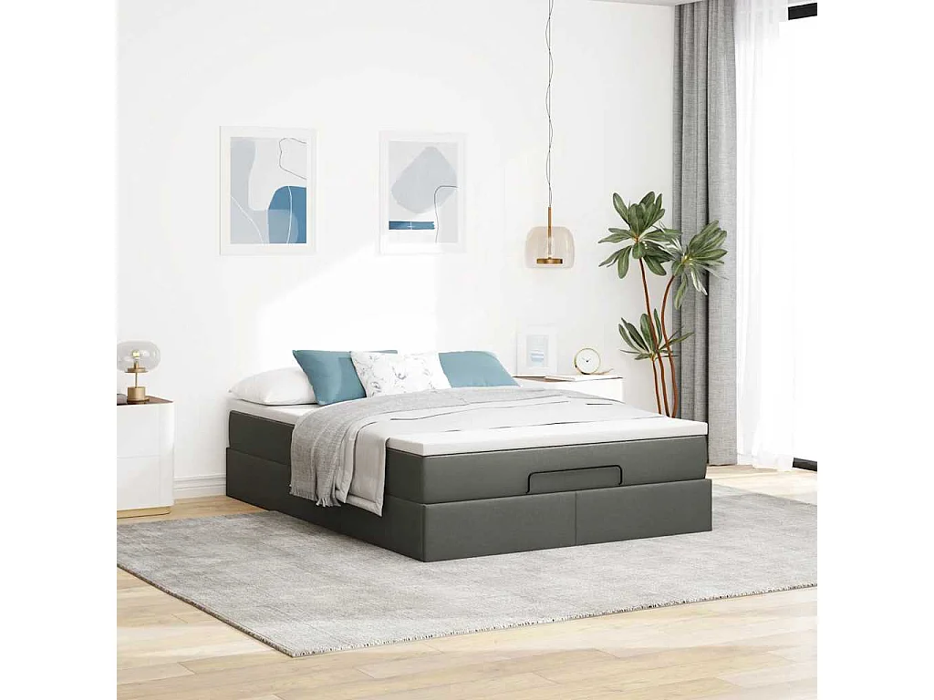 Ottoman bed met matras 140x200cm stof donkergrijs