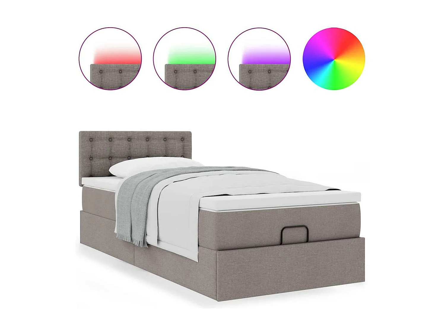 Cadre de lit ottoman avec matelas taupe 80x200 cm tissu