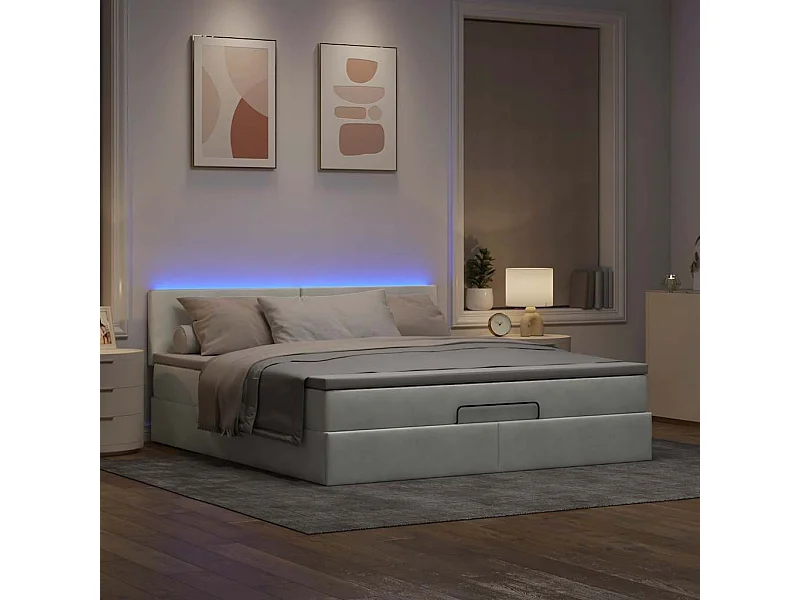Cadre de lit ottoman avec matelas gris clair 160x200 cm velours
