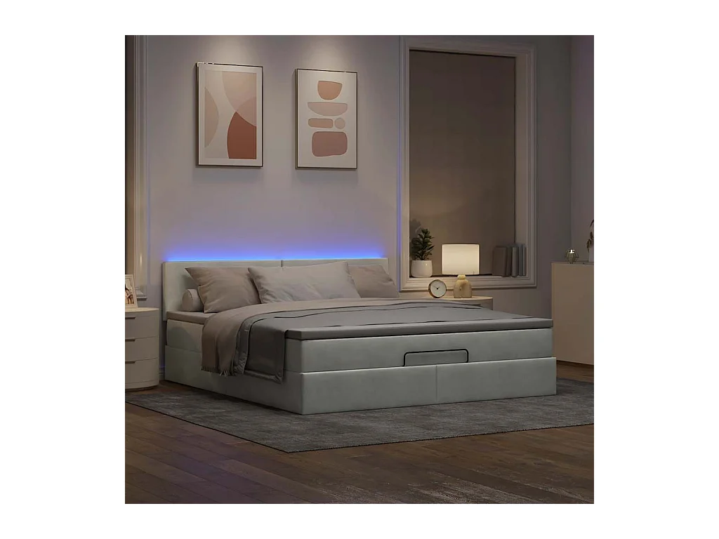 Cadre de lit ottoman avec matelas gris clair 160x200 cm velours