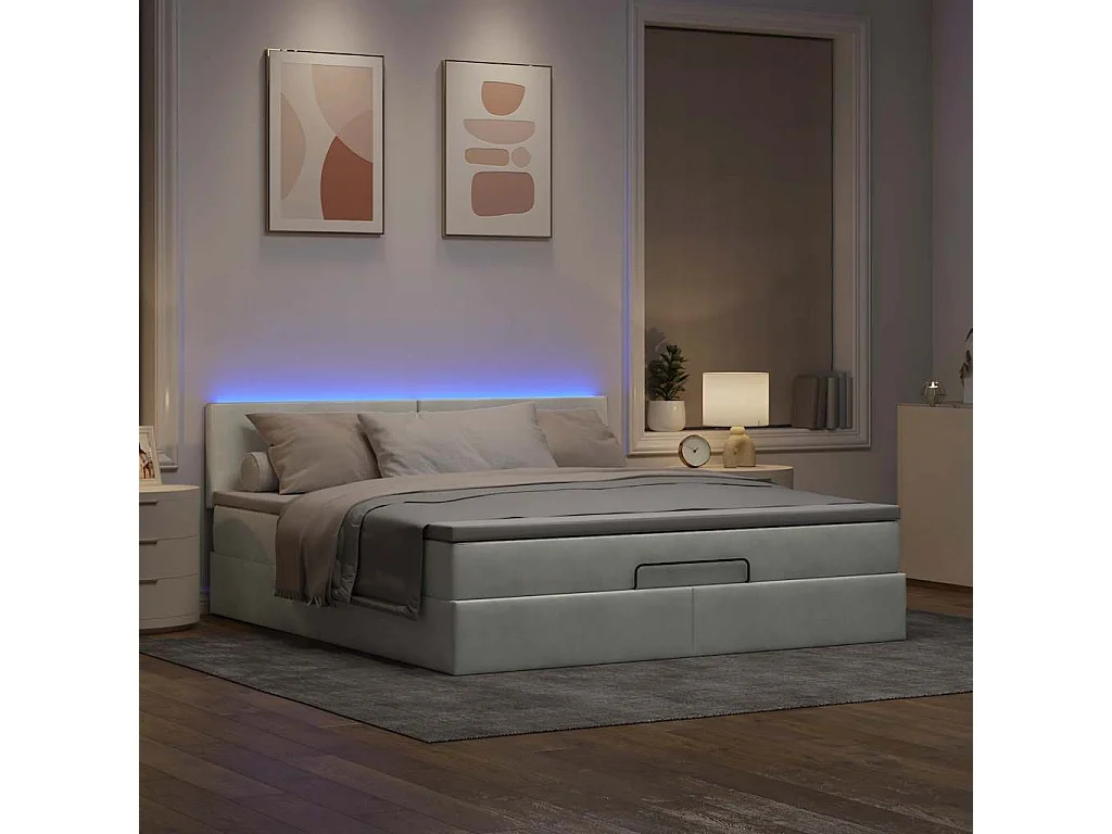 Cadre de lit ottoman avec matelas gris clair 160x200 cm velours