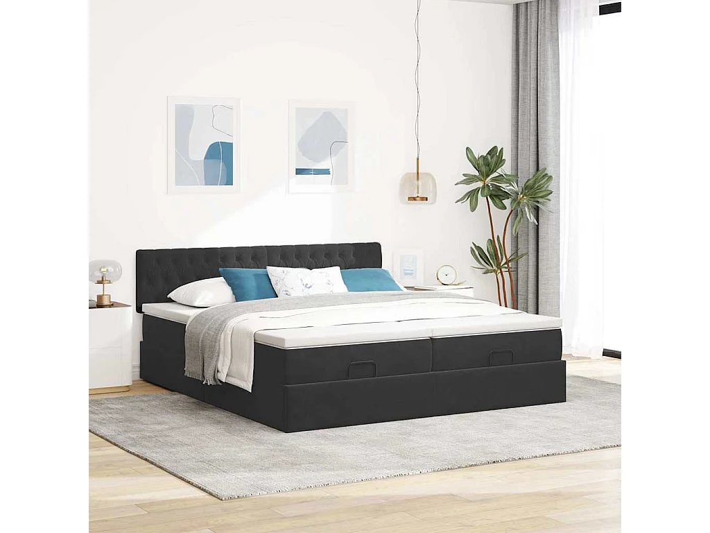 Cadre de lit ottoman avec matelas noir 160x200 cm velours