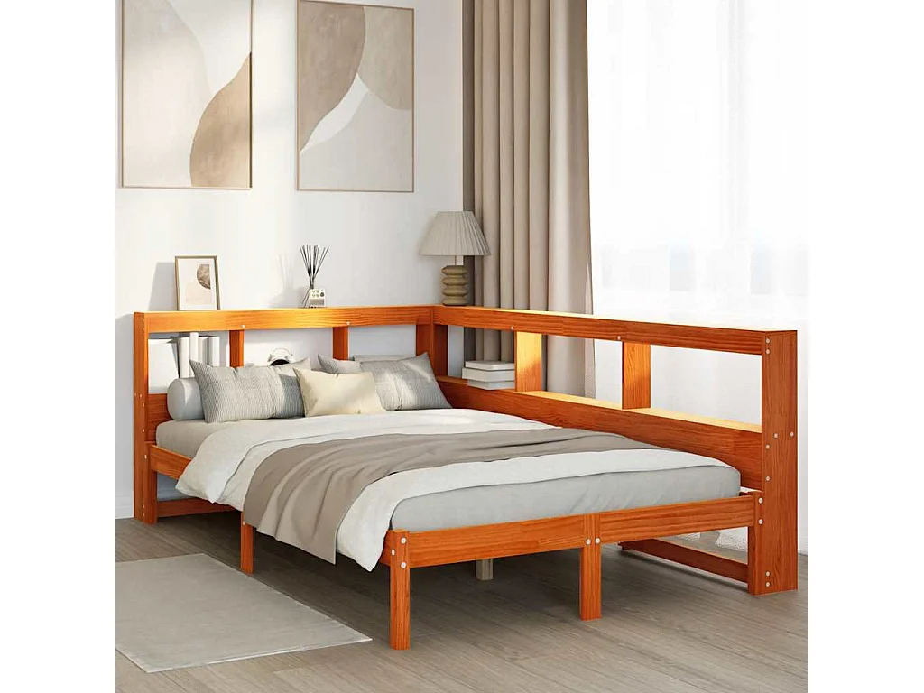 Lit bibliothèque sans matelas cire marron 120x190cm pin massif