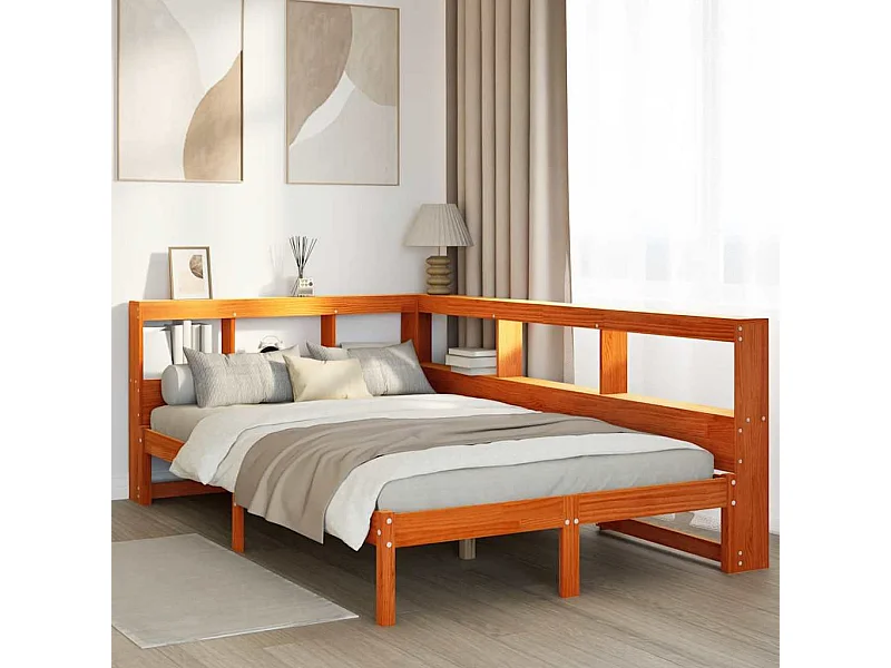 Lit bibliothèque sans matelas cire marron 120x190cm pin massif