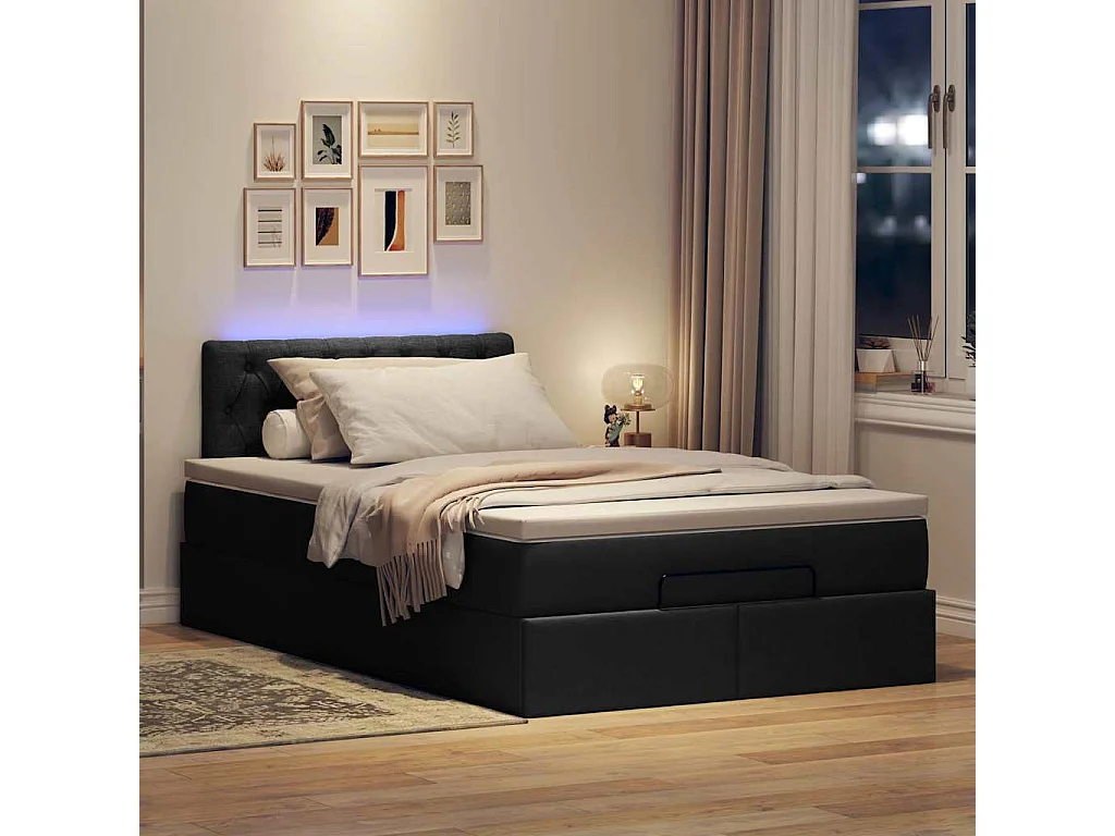Lit ottoman avec matelas noir 120x190 cm tissu
