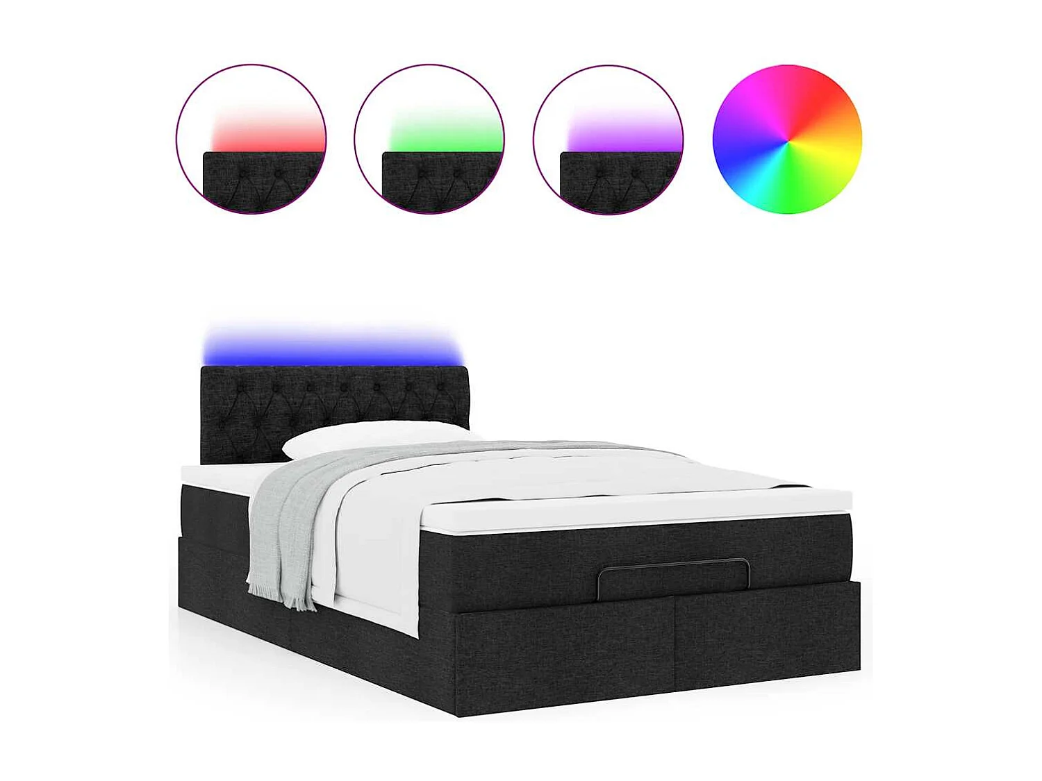 Lit ottoman avec matelas noir 120x190 cm tissu