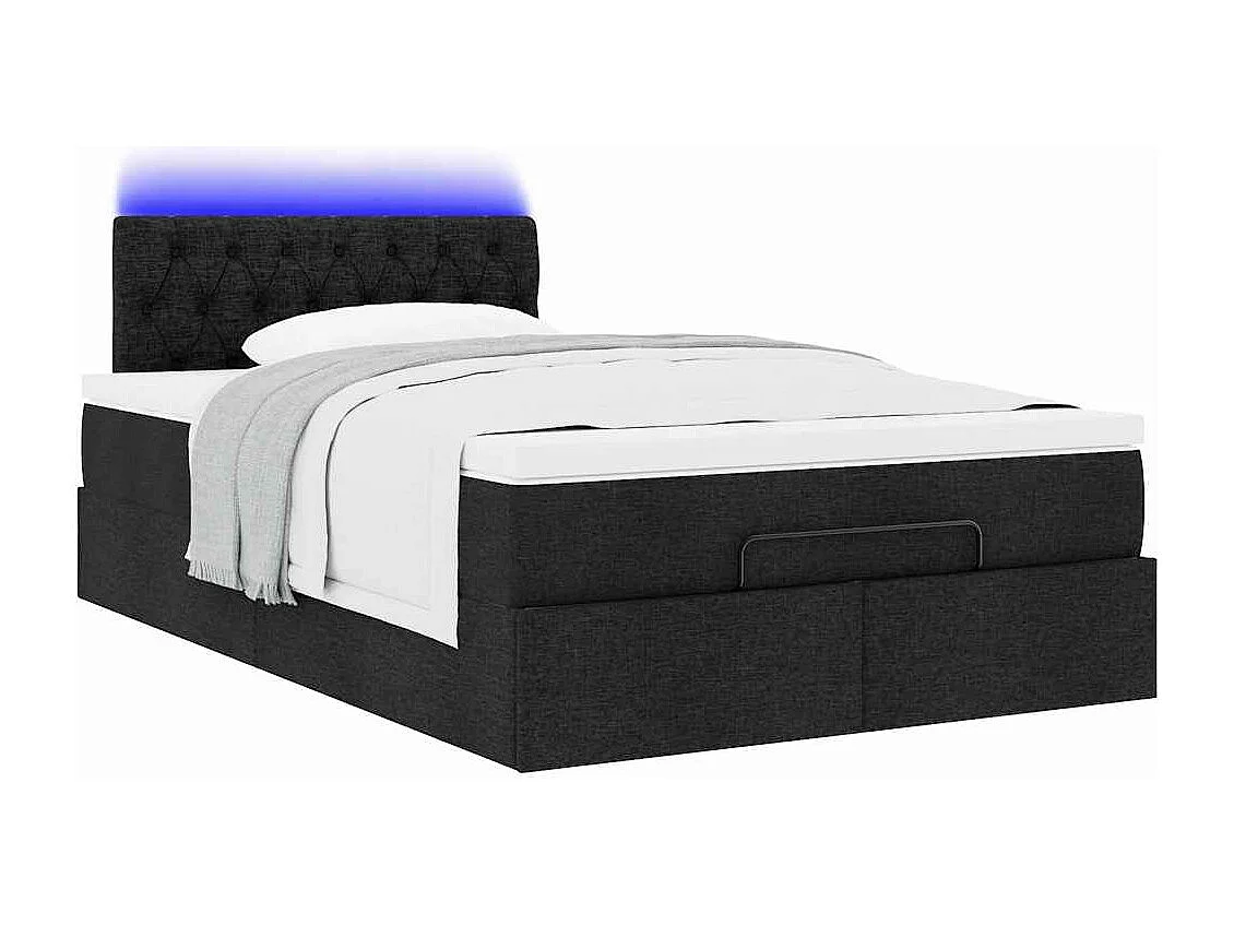 Lit ottoman avec matelas noir 120x190 cm tissu