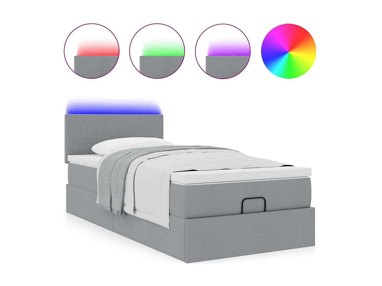 Cadre de lit ottoman avec matelas gris clair 80x200 cm tissu