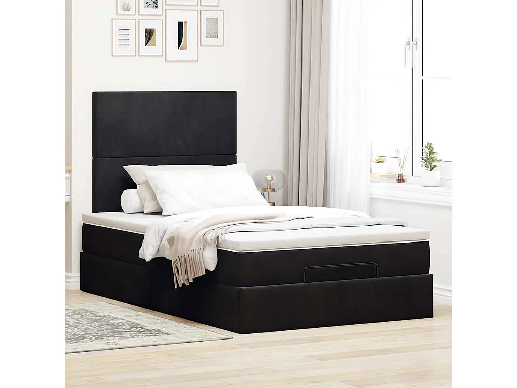 Cadre de lit ottoman avec matelas noir 120x200 cm velours