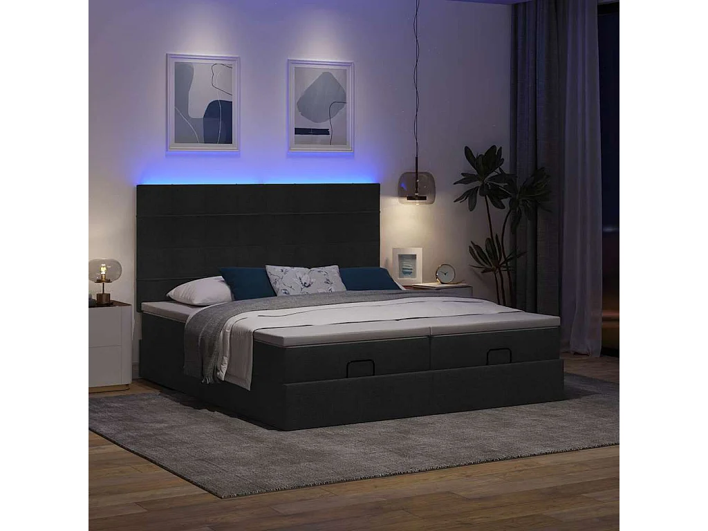 Cadre de lit ottoman avec matelas noir 200x200cm tissu