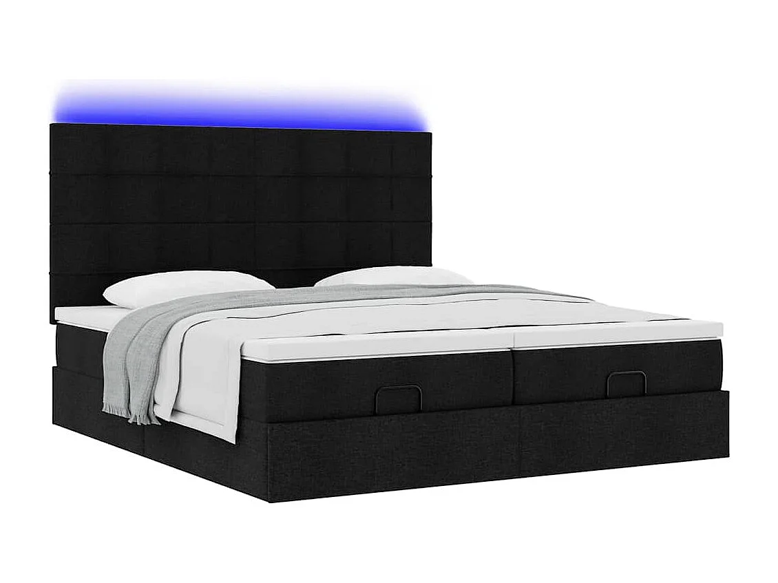 Cadre de lit ottoman avec matelas noir 200x200cm tissu