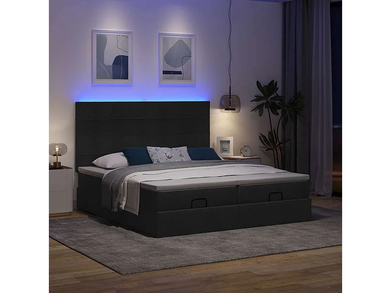 Cadre de lit ottoman avec matelas noir 200x200cm tissu