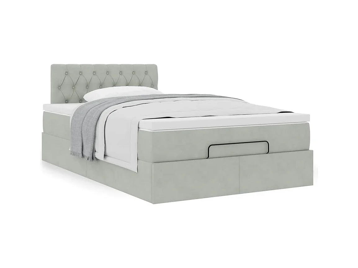 Cadre de lit ottoman avec matelas gris clair 120x190 cm velours