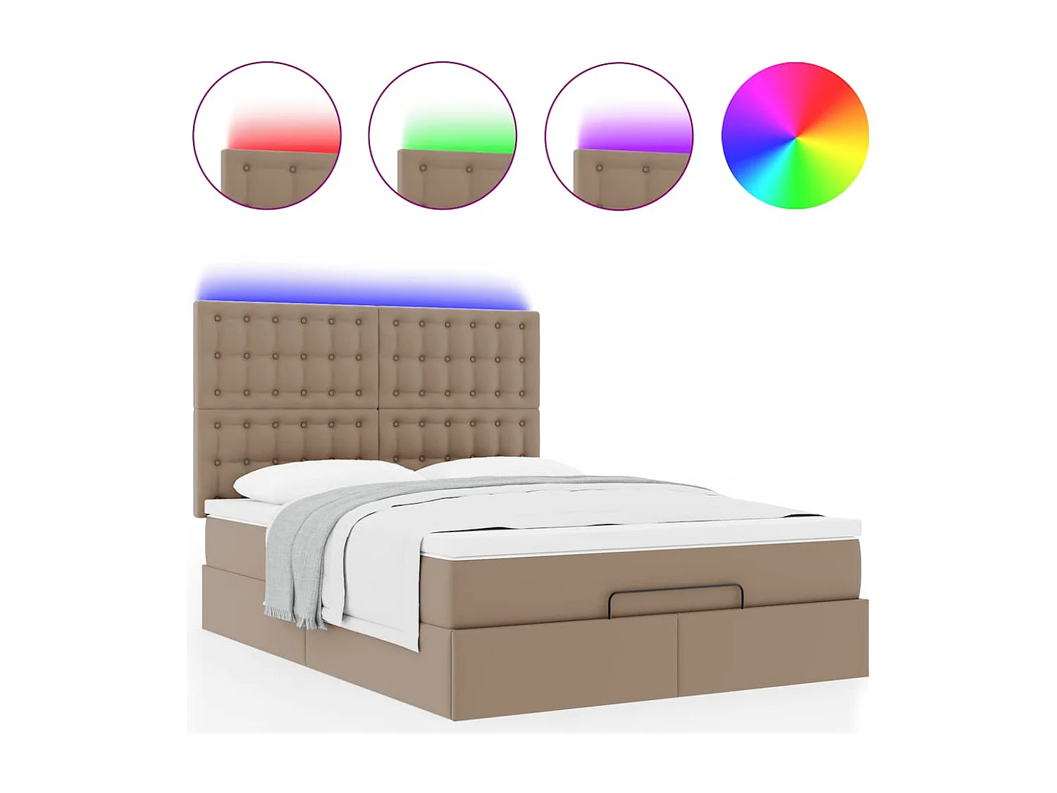 Estructura cama otomana colchón cappucino cuero sintético