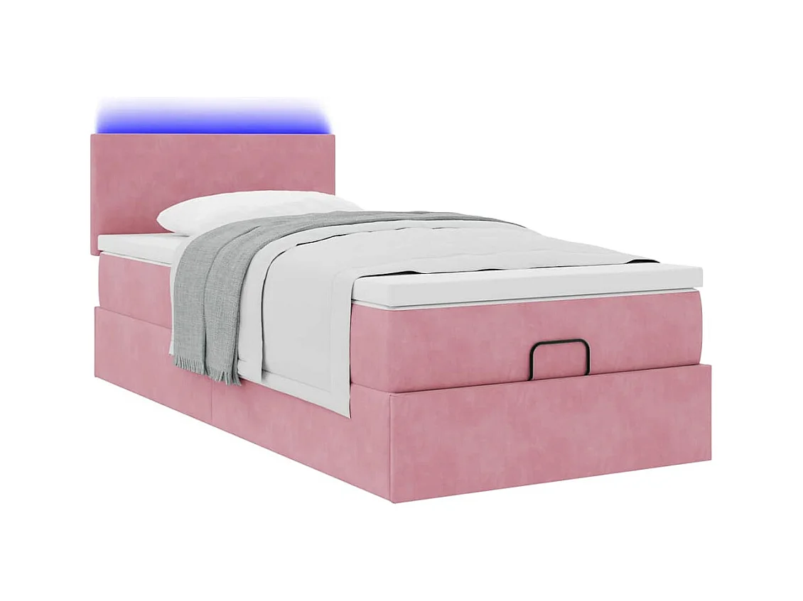 Cadre de lit ottoman avec matelas rose 90x200 cm velours