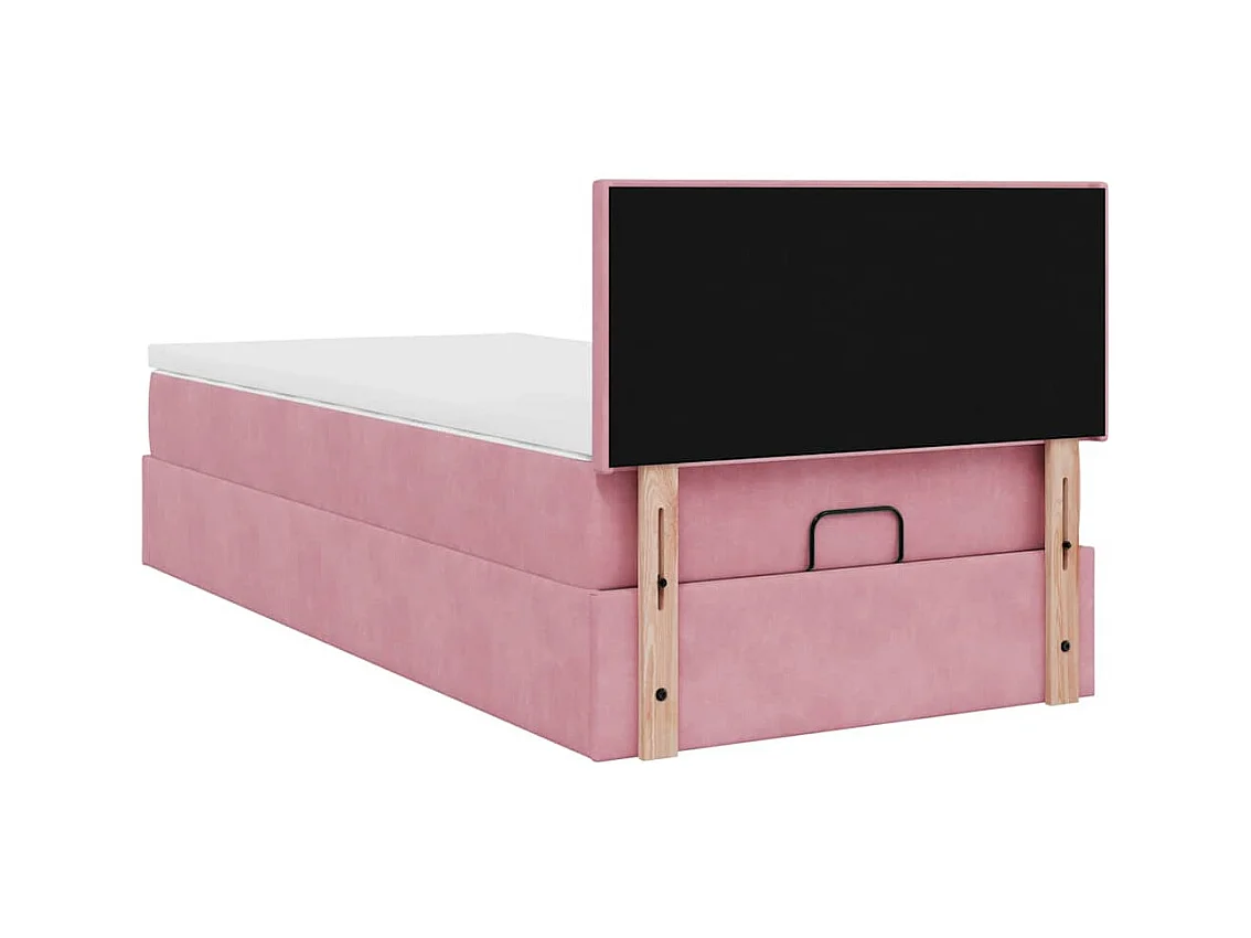 Cadre de lit ottoman avec matelas rose 90x200 cm velours