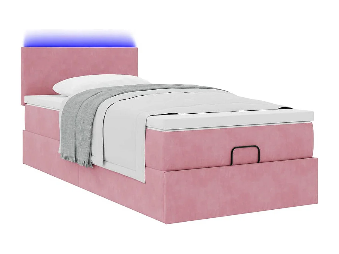 Cadre de lit ottoman avec matelas rose 90x200 cm velours