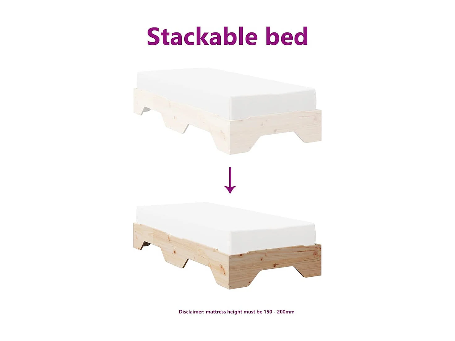 Cadre de lit sans matelas empilable 90x200 cm bois massif