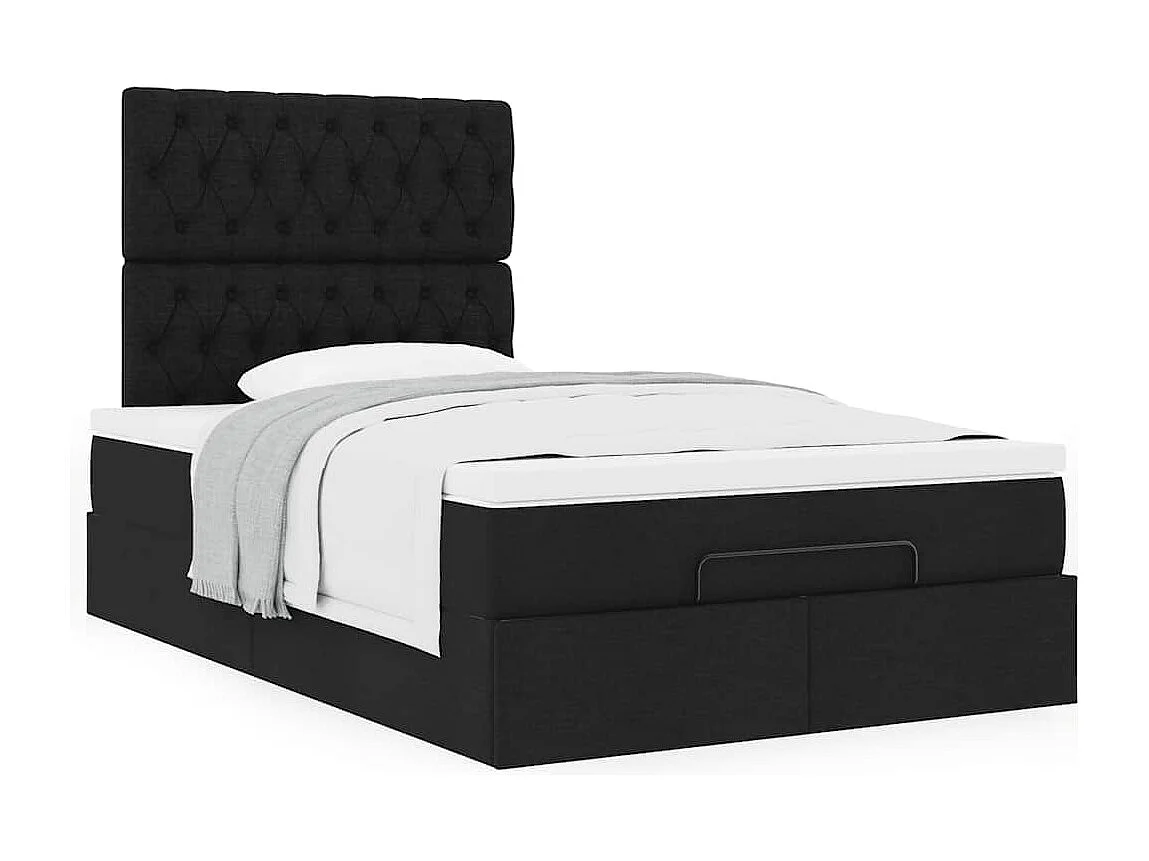 Cadre de lit ottoman avec matelas noir 120x200cm tissu