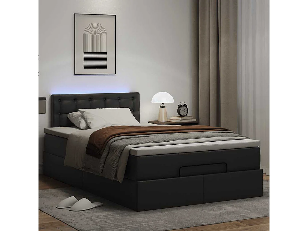Cadre de lit ottoman avec matelas noir 120x200 cm similicuir