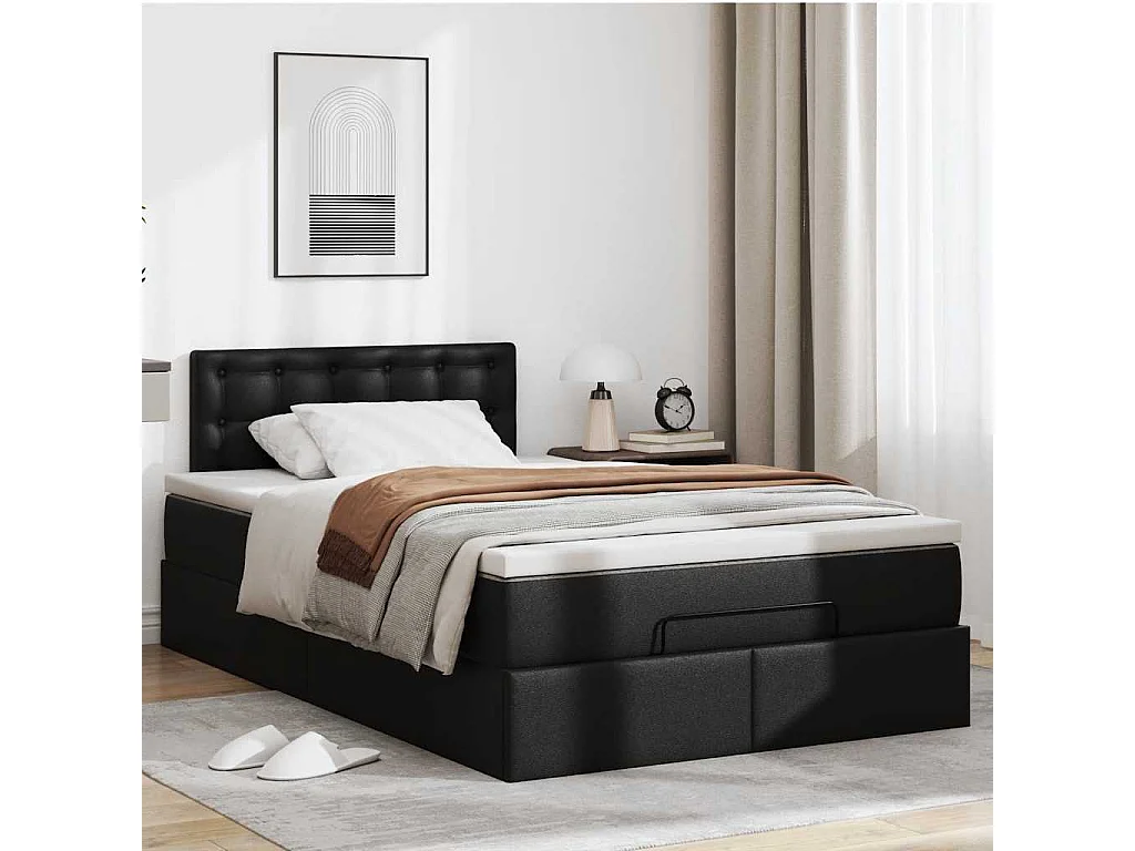 Cadre de lit ottoman avec matelas noir 120x200 cm similicuir