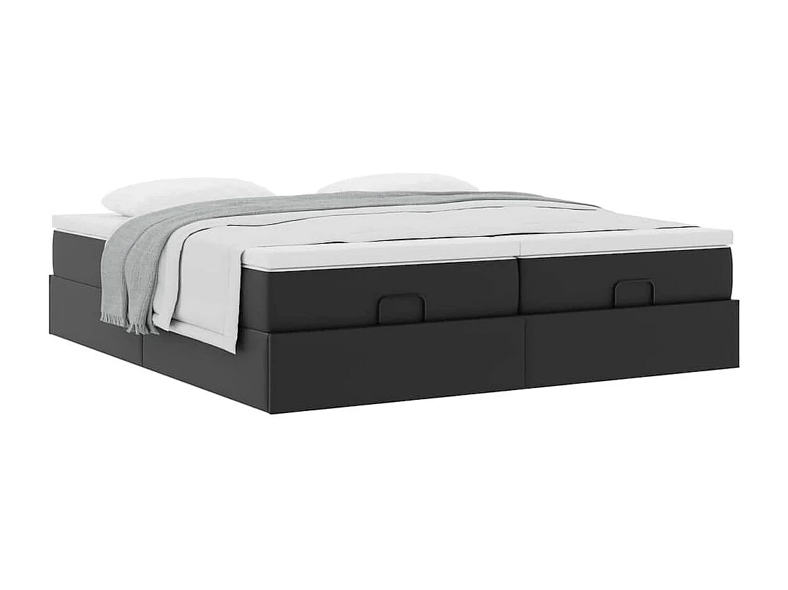 Estrutura de cama otomana com colchões pele artificial preta