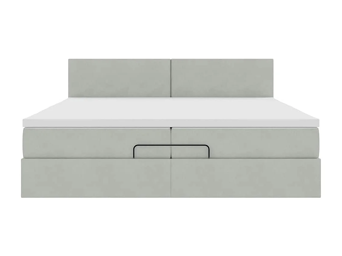 Cadre de lit ottoman avec matelas gris clair 200x200 cm velours