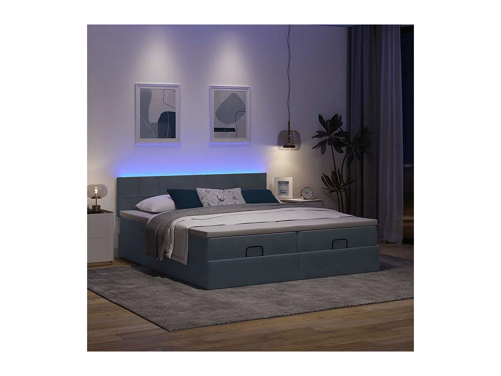 Cadre de lit ottoman avec matelas gris foncé 160x200cm velours
