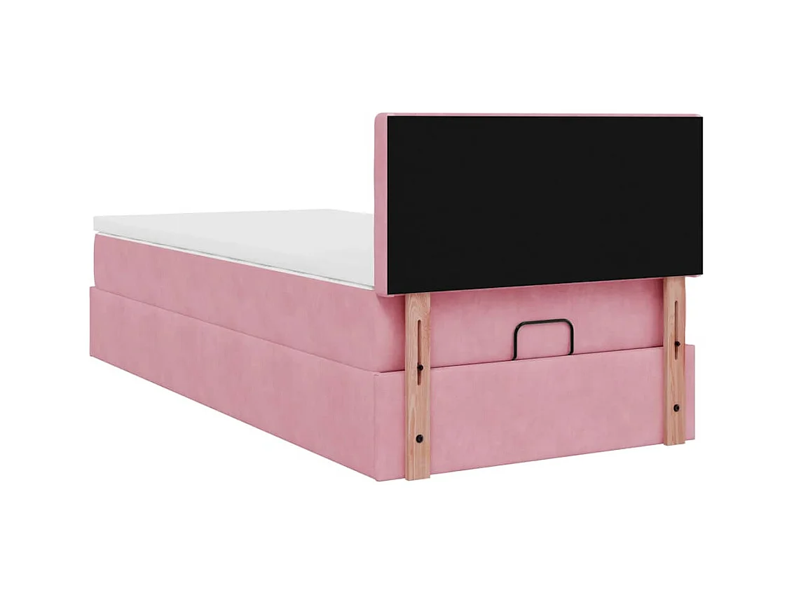 Cadre de lit ottoman avec matelas rose 90x200 cm velours