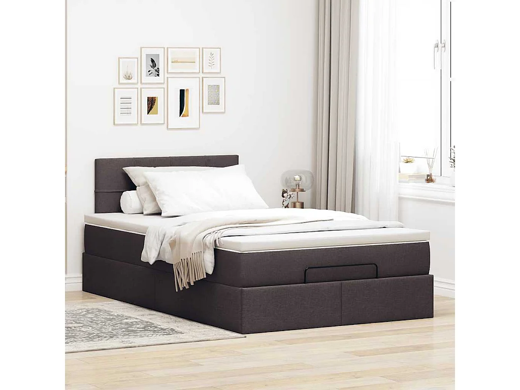 Lit ottoman avec matelas marron foncé 120x200 cm tissu
