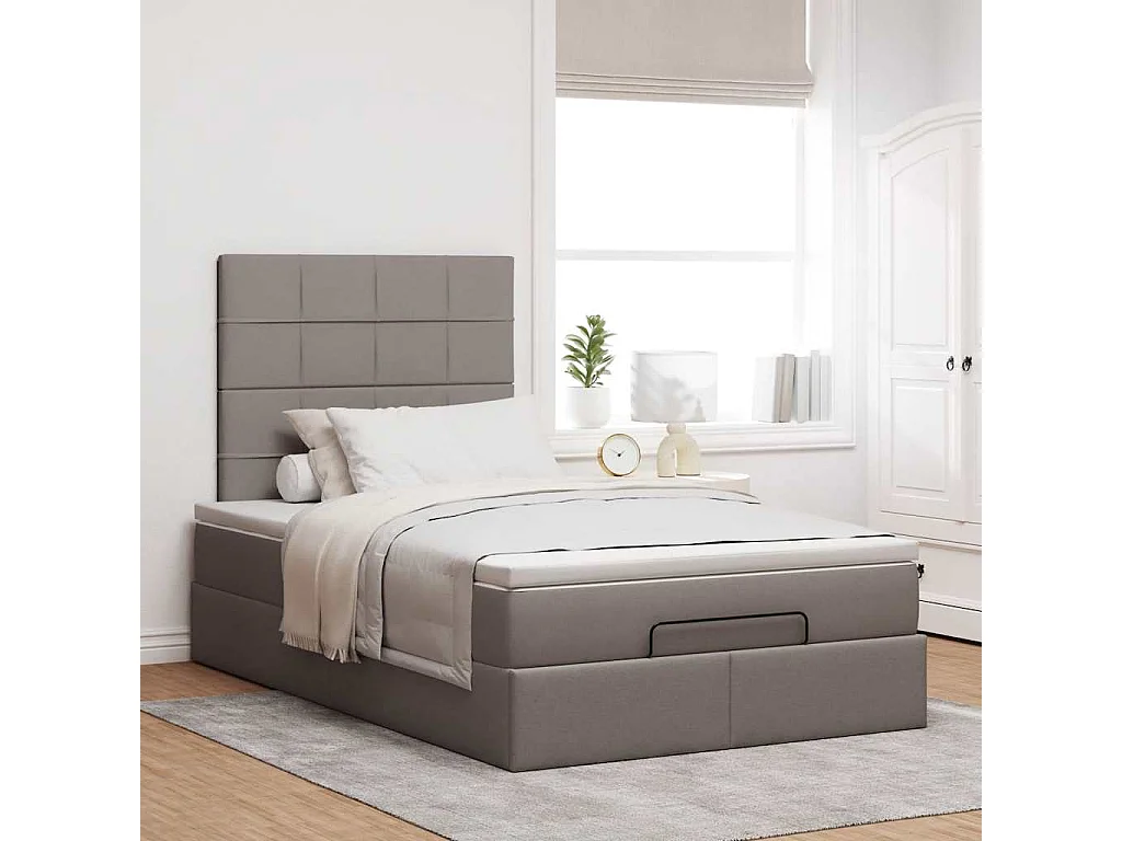 Estructura de cama otomana colchón tela topo 120x190 cm