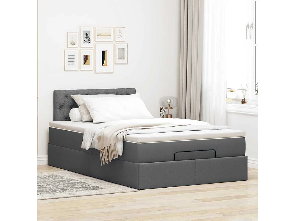 Cadre de lit ottoman avec matelas gris foncé 120x200cm tissu