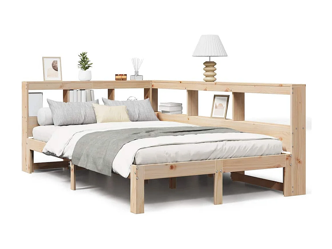 Cama con estantería sin colchón madera maciza de pino 120x200cm