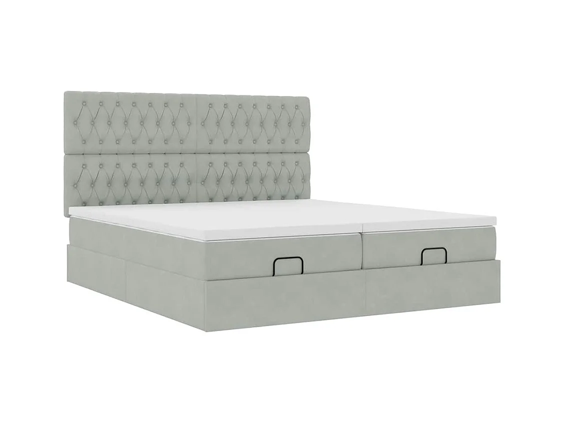 Cadre de lit ottoman et matelas gris clair 180x200cm velours
