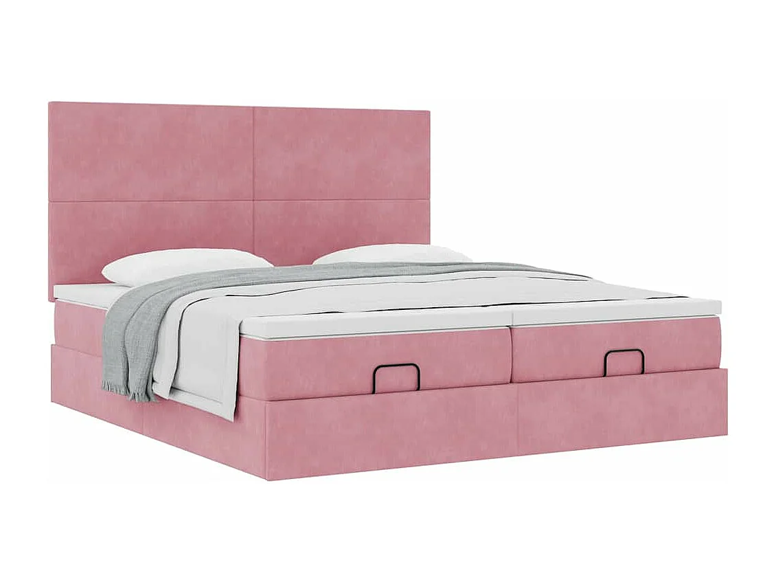 Cadre de lit ottoman avec matelas rose 200x200 cm velours
