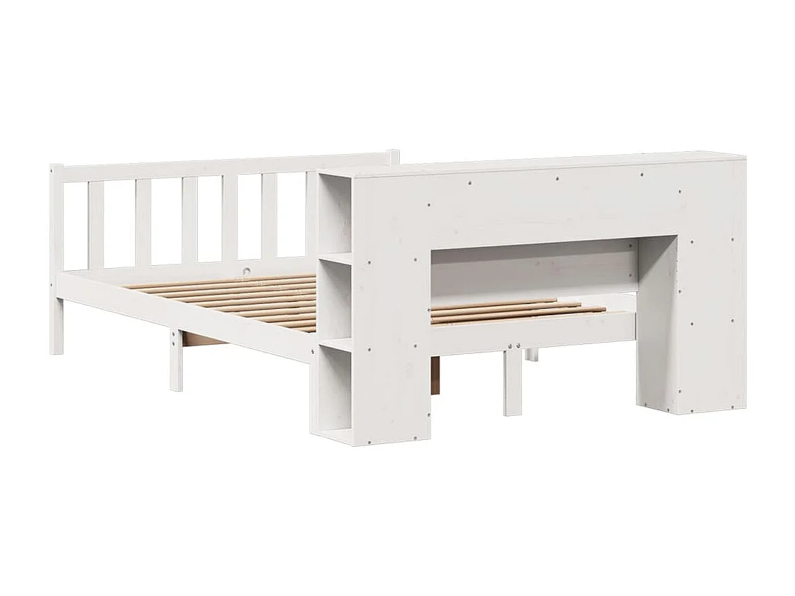 Lit bibliothèque sans matelas blanc 135x190 cm bois pin massif