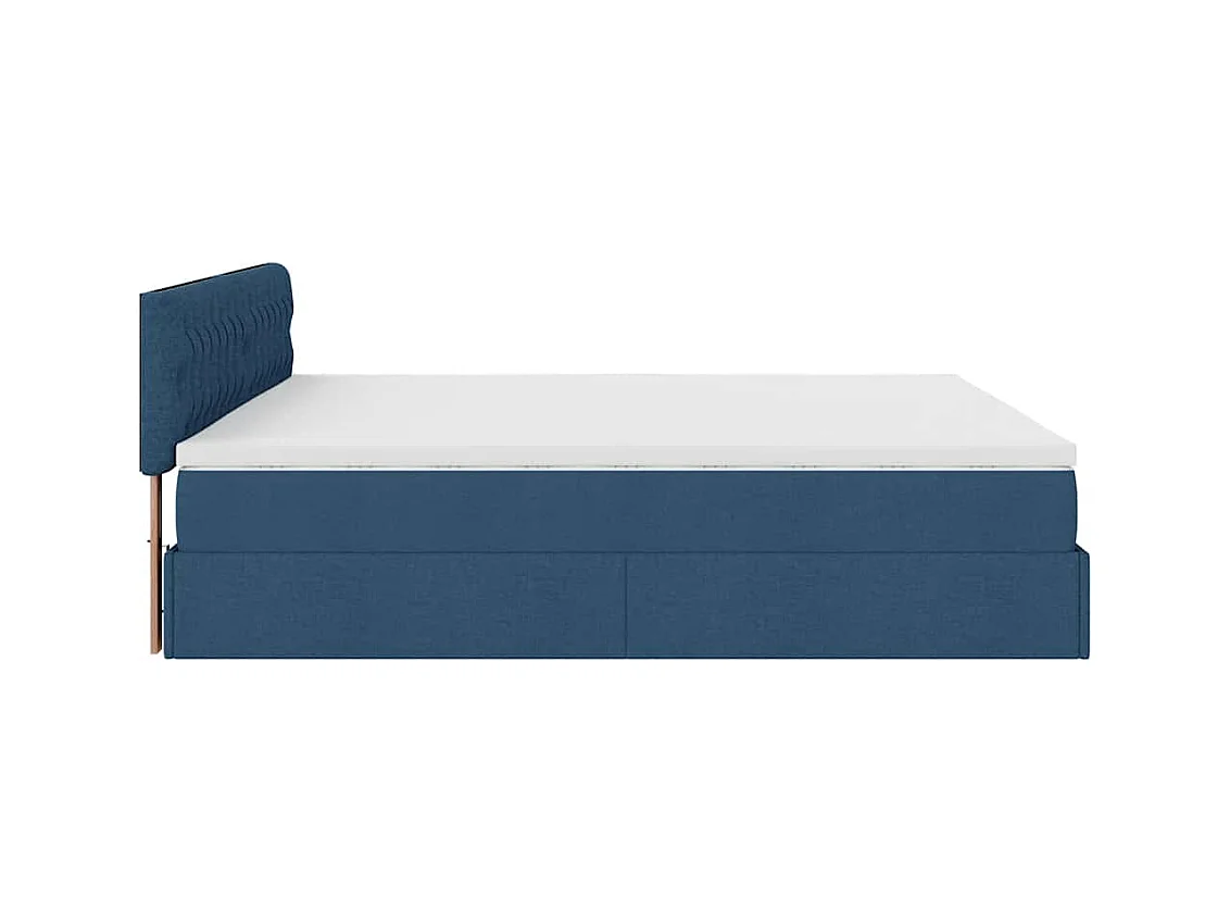 Cadre de lit ottoman avec matelas bleu 160x200 cm tissu