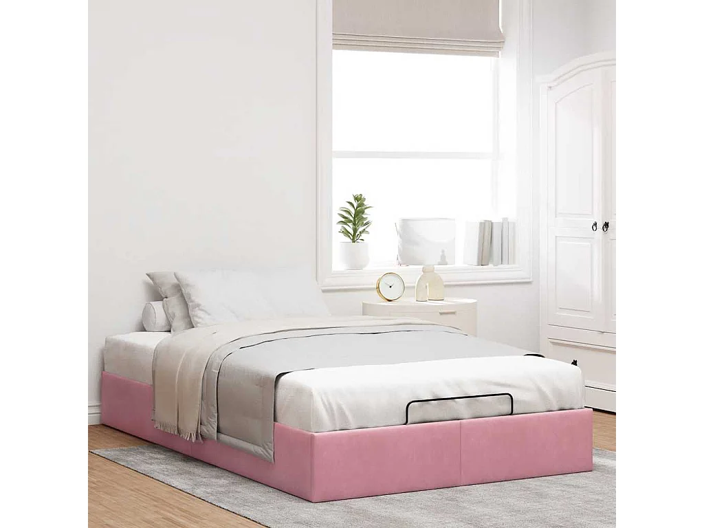 Cadre de lit ottoman sans matelas rose 120x200 cm velours