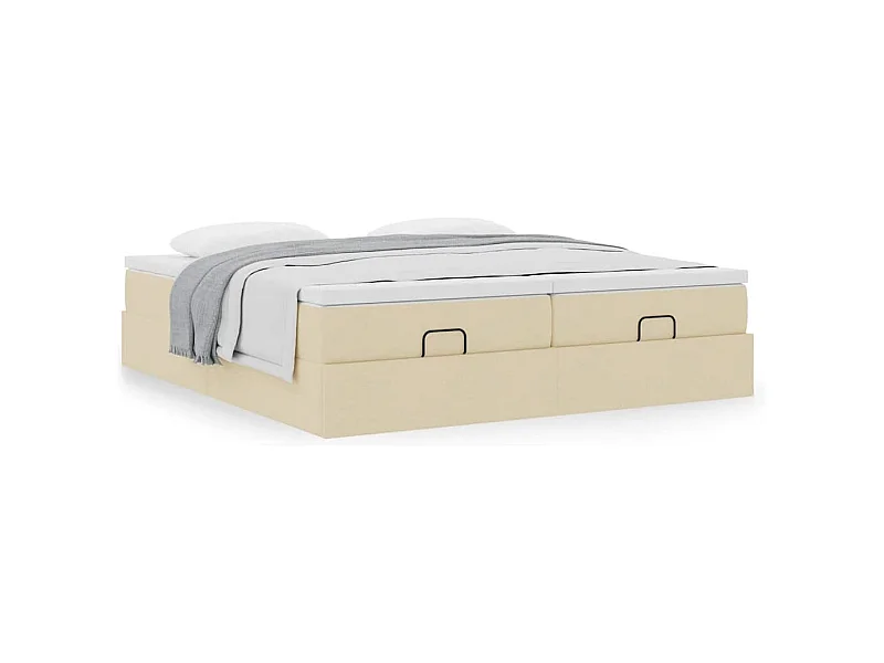 Cadre de lit ottoman avec matelas crème 160x200 cm tissu