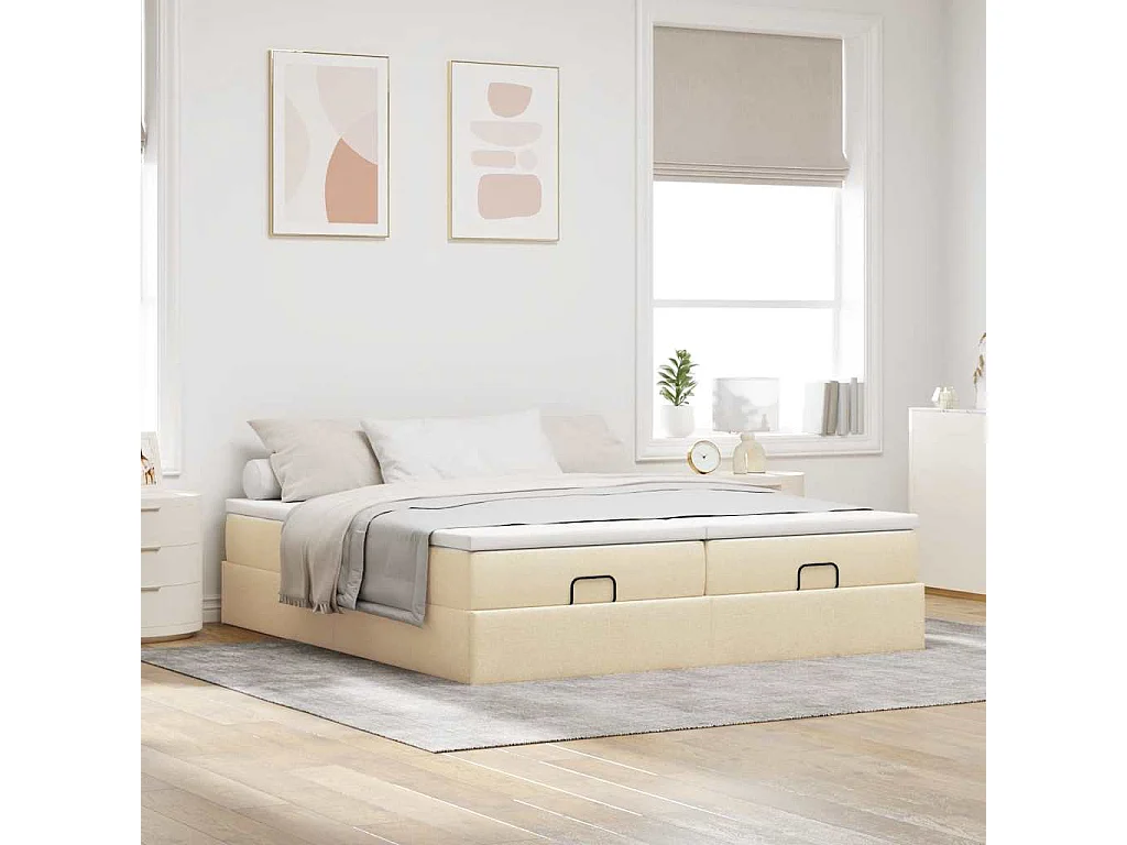 Estructura de cama otomana con colchones tela crema 160x200cm
