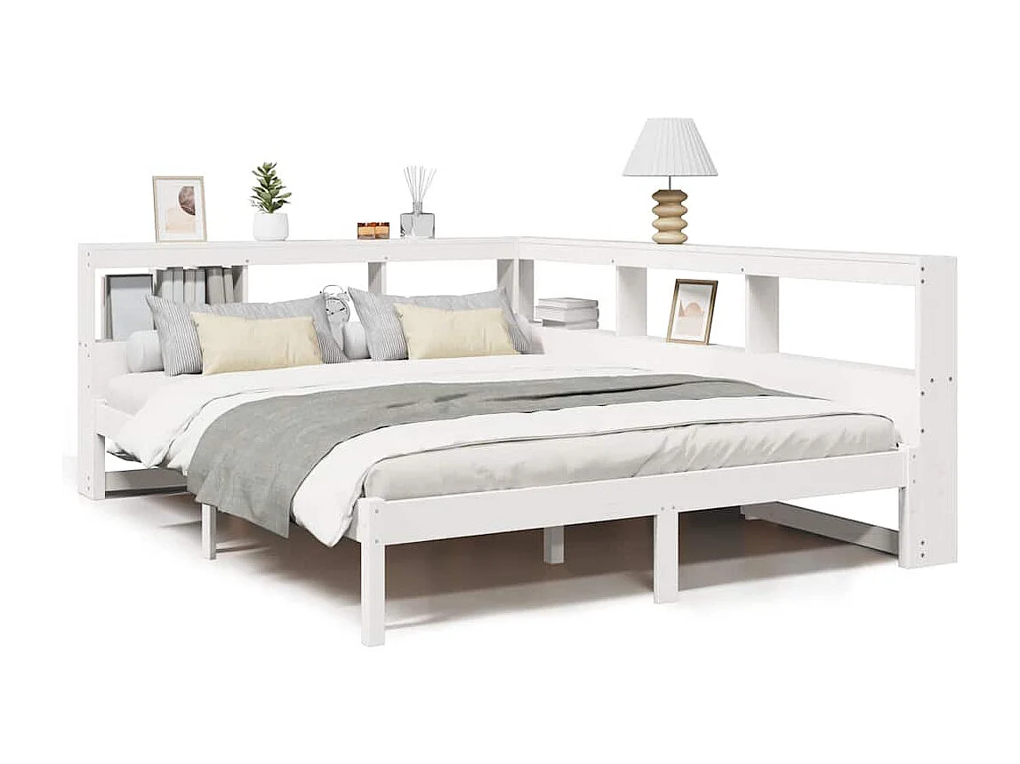 Cama con estantería sin colchón madera maciza blanca 135x190 cm