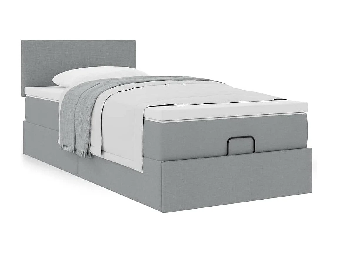Cadre de lit ottoman et matelas gris clair 90x200 cm tissu