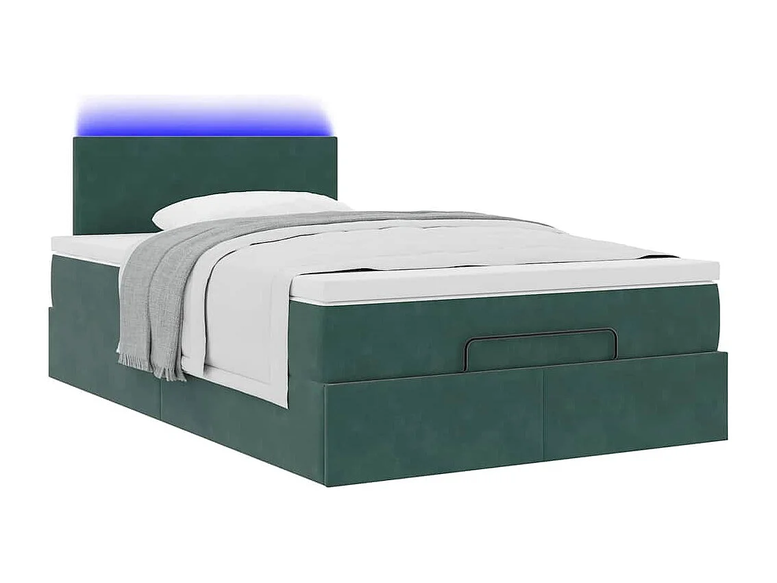 Cadre de lit ottoman avec matelas vert foncé 120x200 cm velours